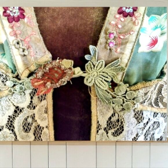 SUSAN GRAVER ESSENTIALS VELVET TOP Women's &  VINTAGE silky/Chiffon/Lace JACKET - Picture 13 of 15